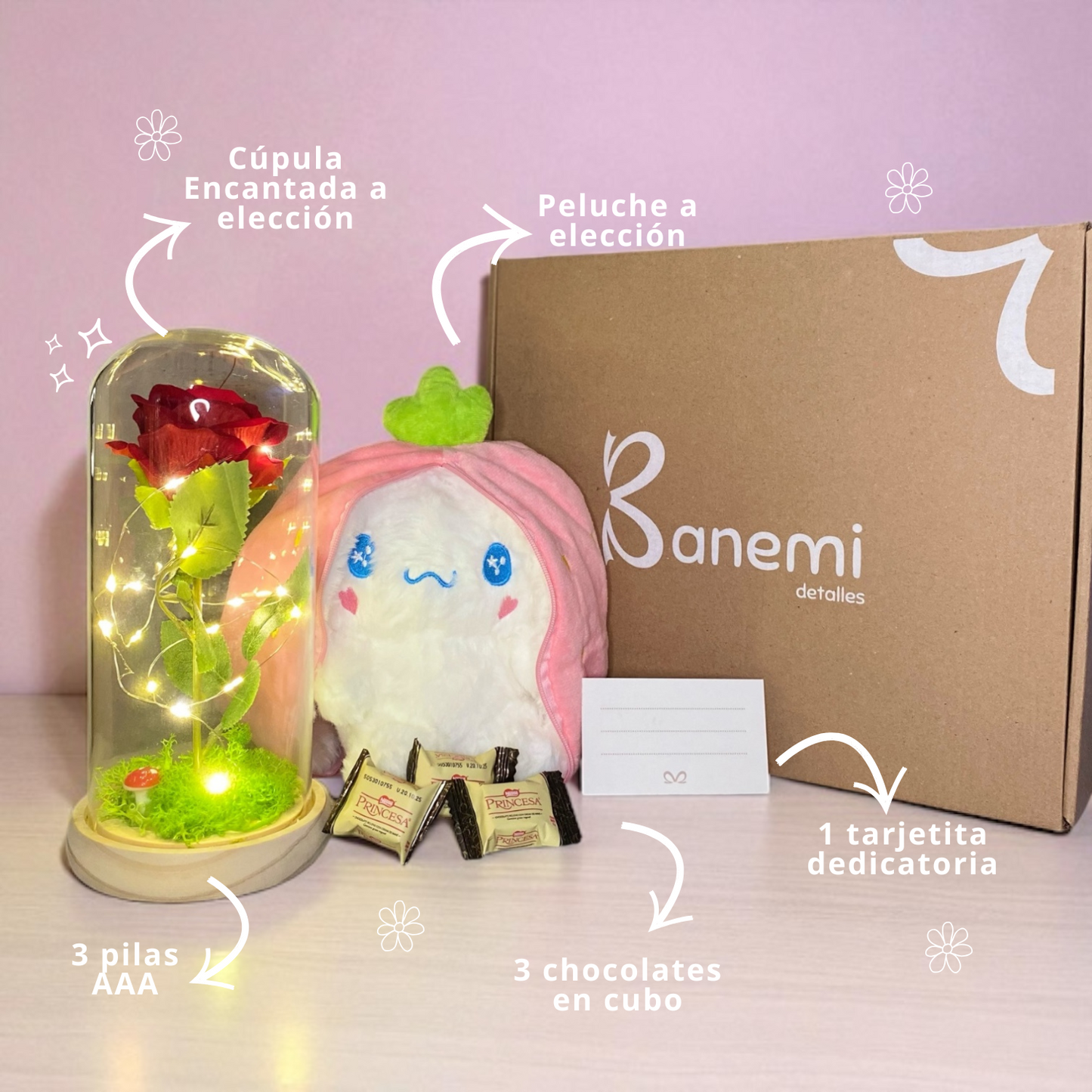 🌹🌻🧸 Encanto Eterno: Cúpula + Peluche a elegir