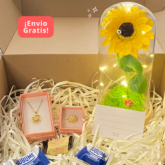 🌻💛 Eterno Girasol: Cúpula + Collar y Anillo Giratorio