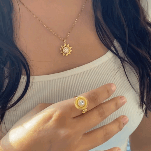 🌻💛 Eterno Girasol: Cúpula + Collar y Anillo Giratorio
