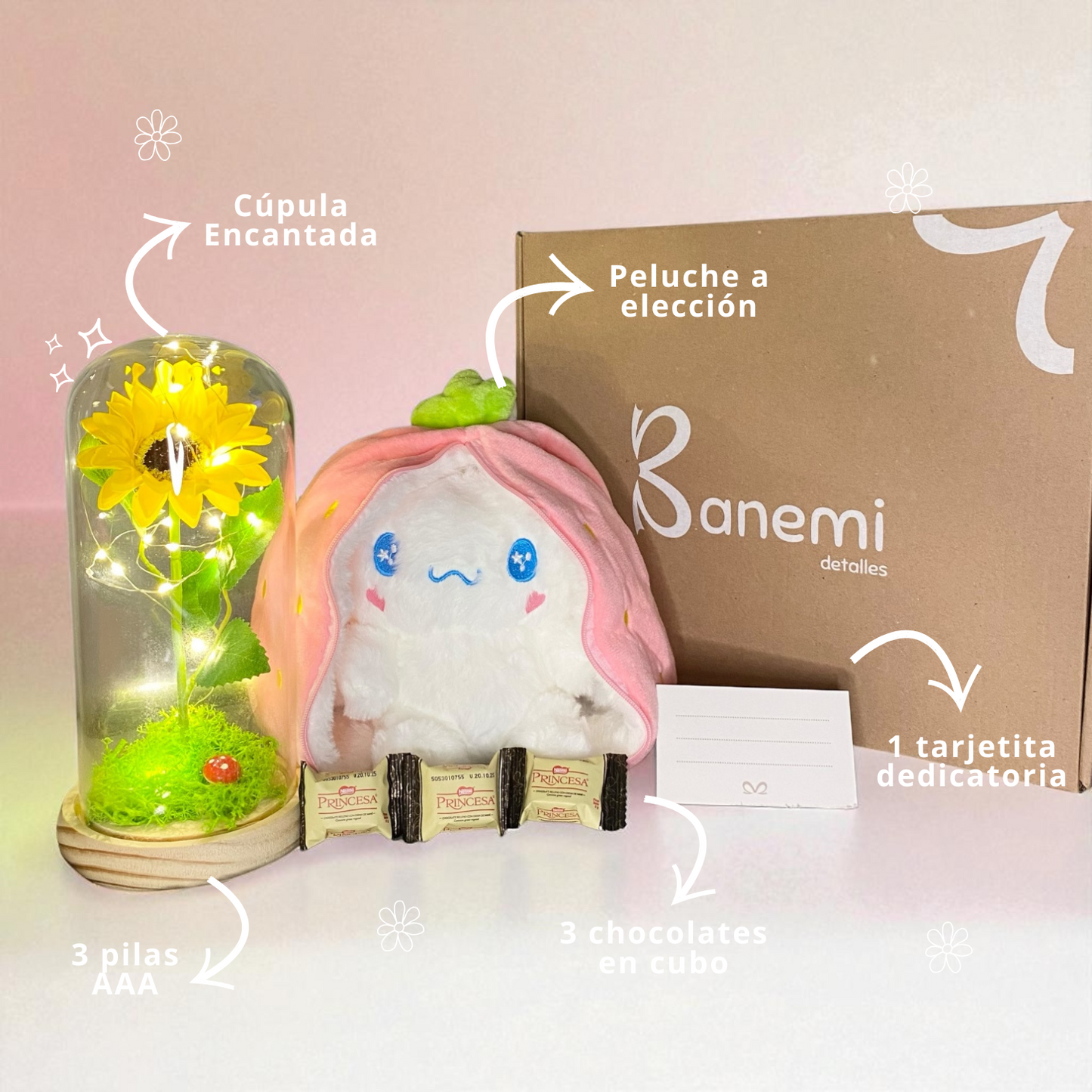🌻🧸 Encanto Eterno: Cúpula + Peluche de tu elección